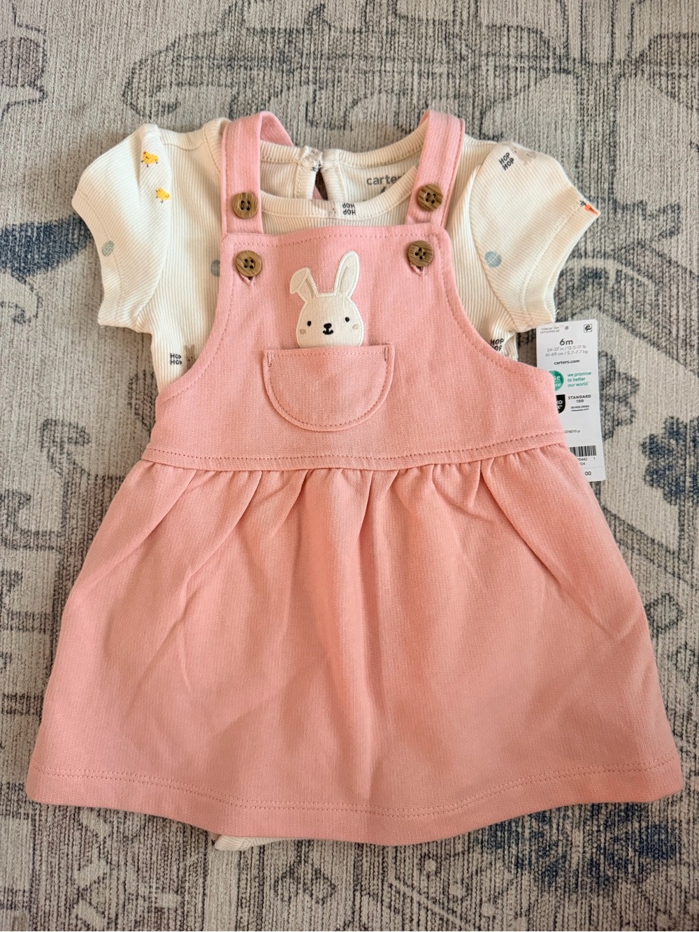 Carter's Pink Bunny Pinafore Dress with White Tee